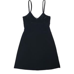 Vintage 90s Y2k Black Velvet Babydoll Slip Dress Whimsigoth Fairy Grunge Goth
